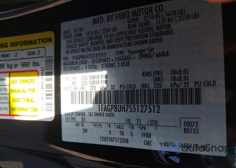 2025 Ford Mustang Ecoboost Premium z USA, uszkodzony, nr VIN 1FAGP8UH7S5127512